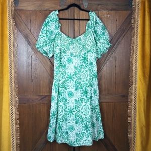 Anthropologie Puffed Sleeve Tie Neck Smocked Dress 2x